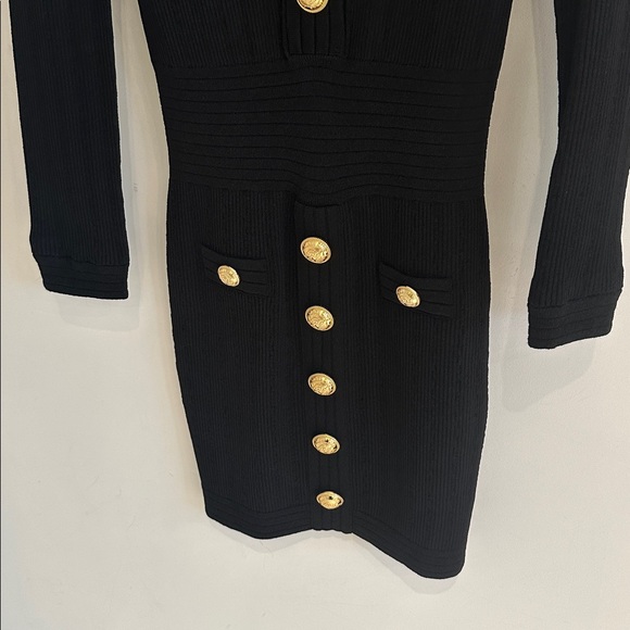 Balmain Short knitted dress with gold buttons black black - Picture 7 of 11